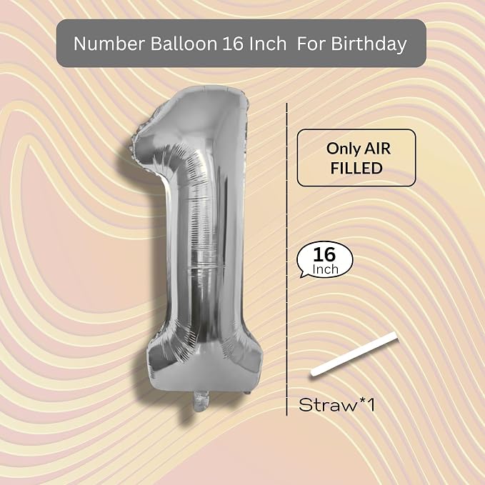 Black Number Balloon 1 Mylar Foil Balloons 16 inch Small - Image 8