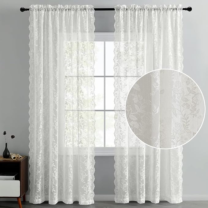 FINECITY Ivory Floral Lace Curtains - Image 3