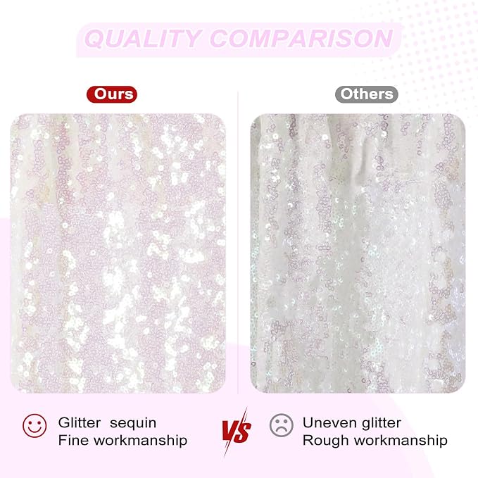PartyDelight Iridescent White Sequin Backdrop Curtains 5x10ft 2 Panels | 4 Inch - Image 3