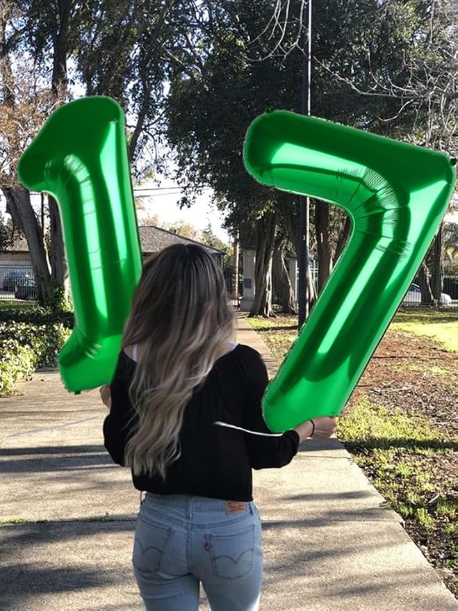 Number 17 Balloon 40Inch for 17 Year Old Birthday Decorations, Dark Green | - Image 2