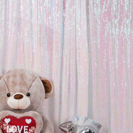 JYFLZQ White Iridescent Sequin Backdrop Curtains 8ft x 8ft 1 Panel Glitter by JYFLZQ