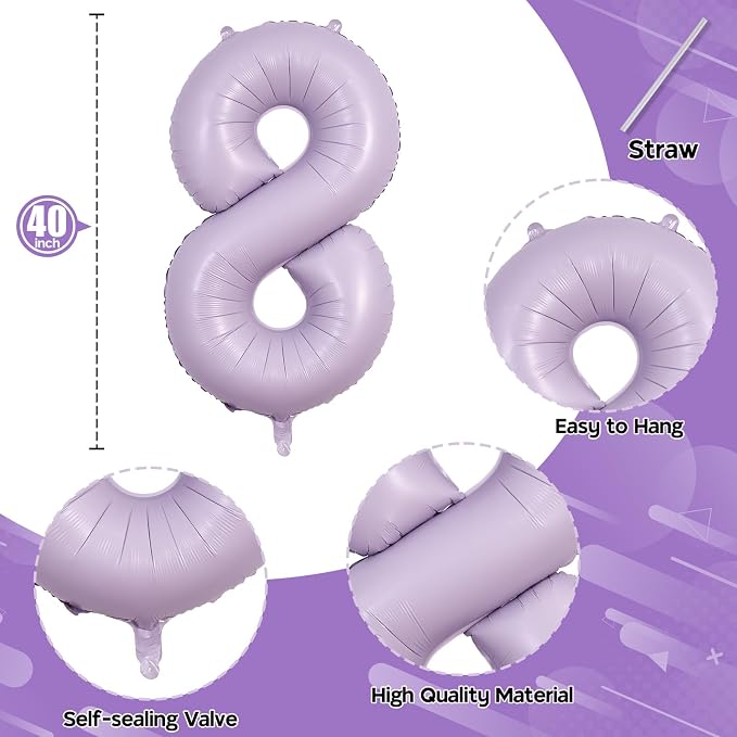 Pastel Dusty Purple Number 18 Birthday Balloons, 40 Inch Foil Number 1 & 8 - Image 2