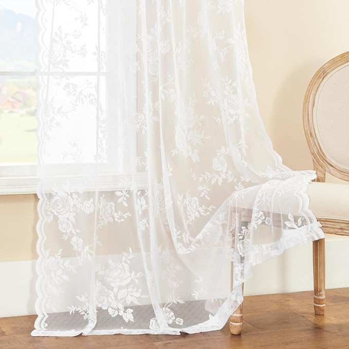 White Lace Curtains 120 Inches Long Victorian Floral Lace Curtains - Image 5