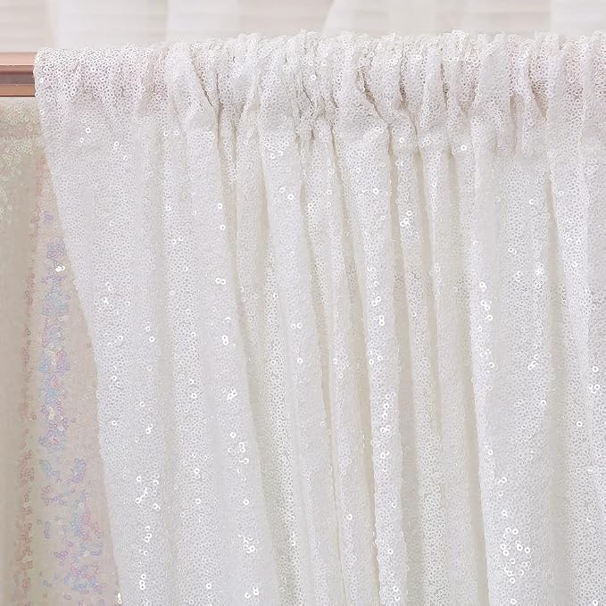 Poise3EHome White Sequin Backdrop Curtain, 4 Panels 2FTx8FT Glitter Background - Image 5