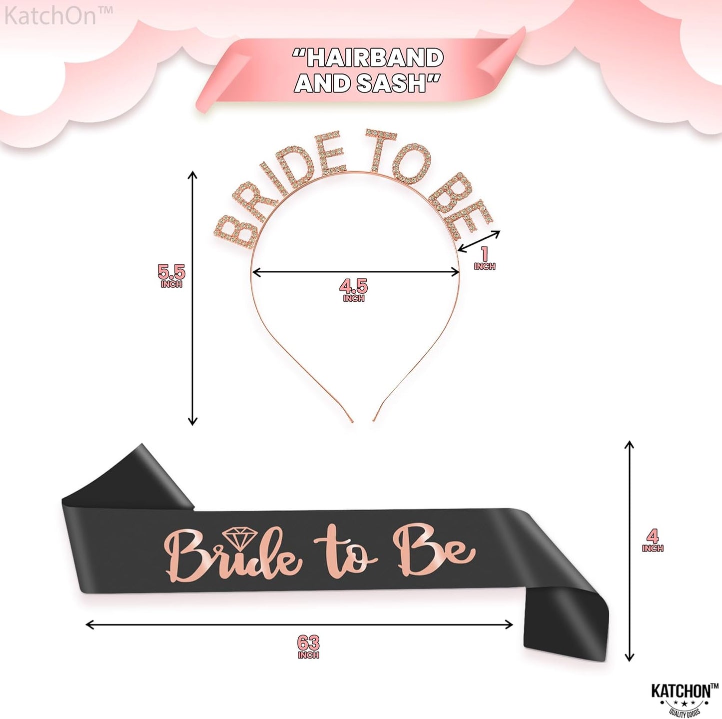 KatchOn, Rose Gold Bride To Be Sash and Bride Headband - Pack of 2 | Bachelorette Sash for Bachelorette Party Decorations