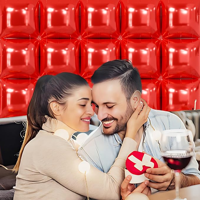 NISOCY 25PCS Metallic Red Square Foil Balloons Wall Backdrop | Double Sided Red - Image 6