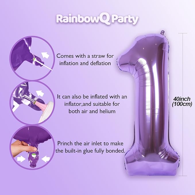 RainbowQ Purple 32 Balloon Number 40 Inch 0-40 Foil Large Balloons | Big Mylar - Image 4