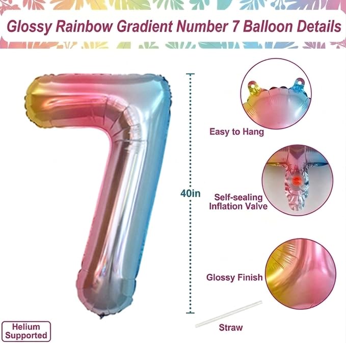 Rainbow Ombre Number 7 Balloon 40 Inch, Pastel Foil Decor - Image 4