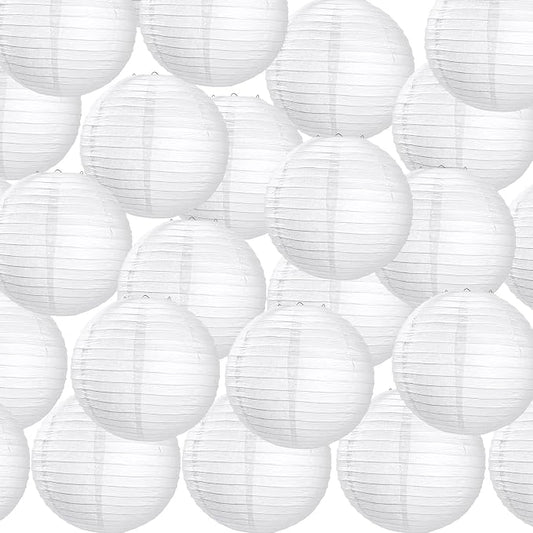 Treela 30 Pack White Chinese Japanese Paper Lanterns Decorative Hanging Round by Treela
