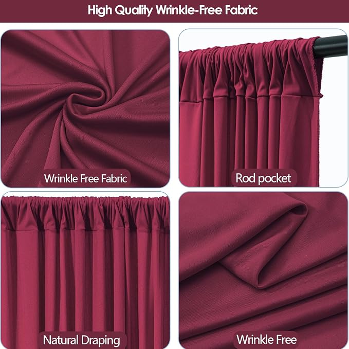 ESGOTBME 30x10ft Wrinkle Free ‌Burgundy Backdrop Curtain - Image 7