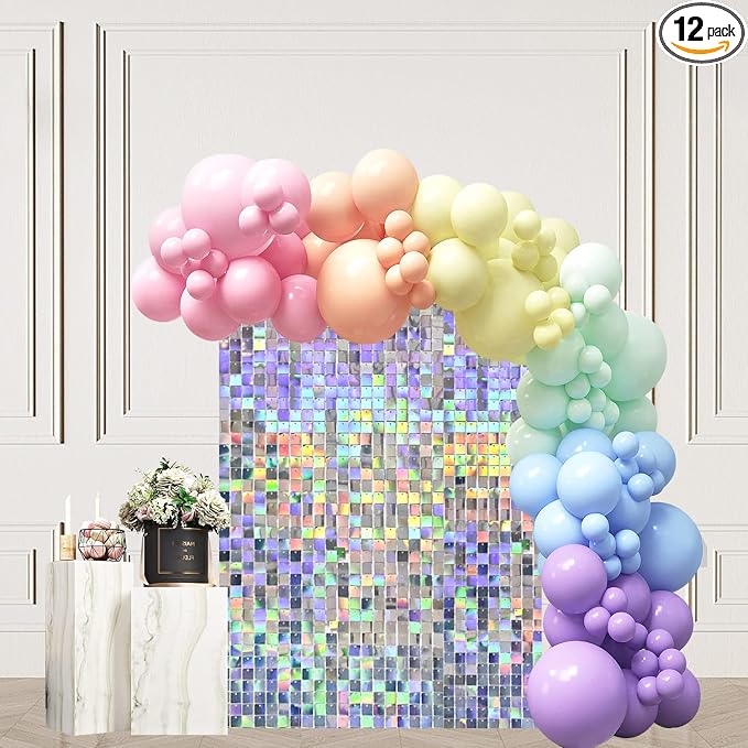 Iridescent Silver Shimmer Wall Backdrop, Sparkling Sequins, Glitter Glam Photo by Zuaooz