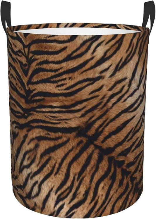 Tiger Texture Round Laundry Hamper Natural Animal Skin Print Storage Basket by Gbuzozie