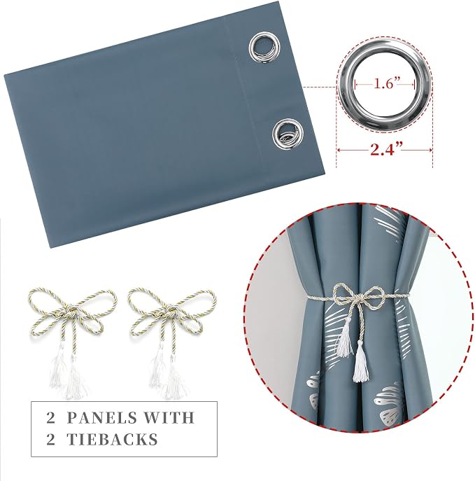 Stone Blue Blackout Curtains for Living Room, Room Darkening Curtains - Image 4
