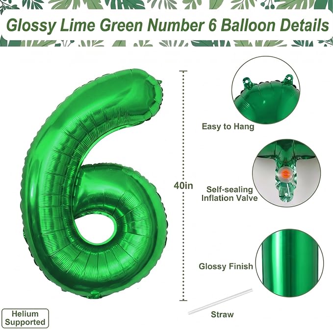 Green Number 6 Balloon 40 Inch, Radiant Foil Numeral - Image 4