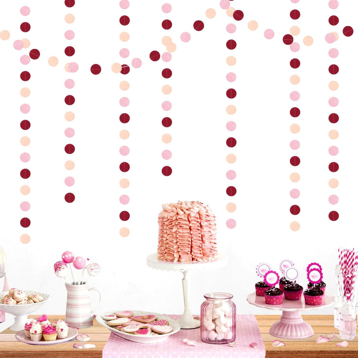 Burgundy Pink Peach Party-Decorations Paper-Garland - 52ft Rose Gold Glitter Streamers Banner,Birthday Princess Baby Bridal Shower Wedding Hanging Supplies Decor Hugfond