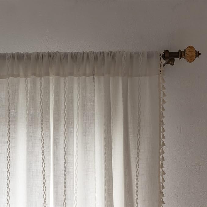 RoomTalks White Modern Farmhouse Textured Curtains - Image 7