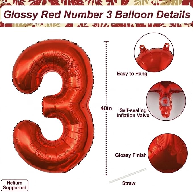 Red Number 13 Balloon 40 Inch, Foil Numeral - Image 4