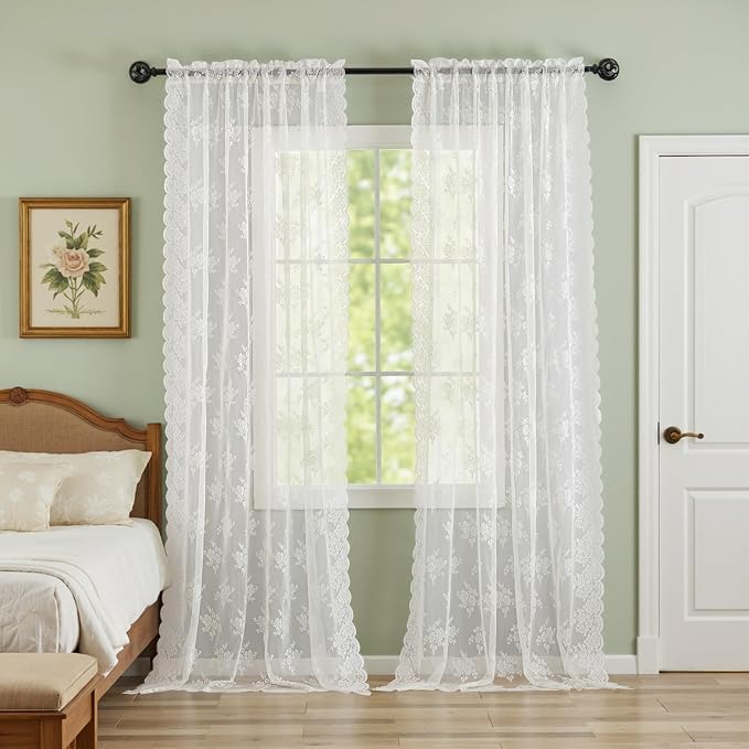 Kotile Ivory Sheer Lace Curtains - Image 5