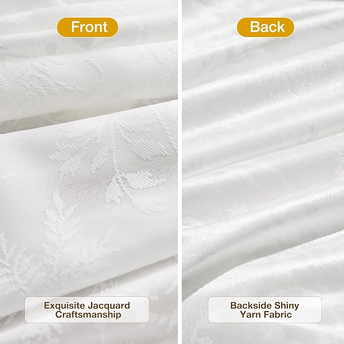 Anmao White Semi Sheer Light Filtering Extra Long Curtains 2 Panels, Leaf - Image 3