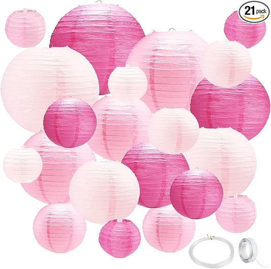 21Pcs Pink Paper Lanterns by GAILROSO