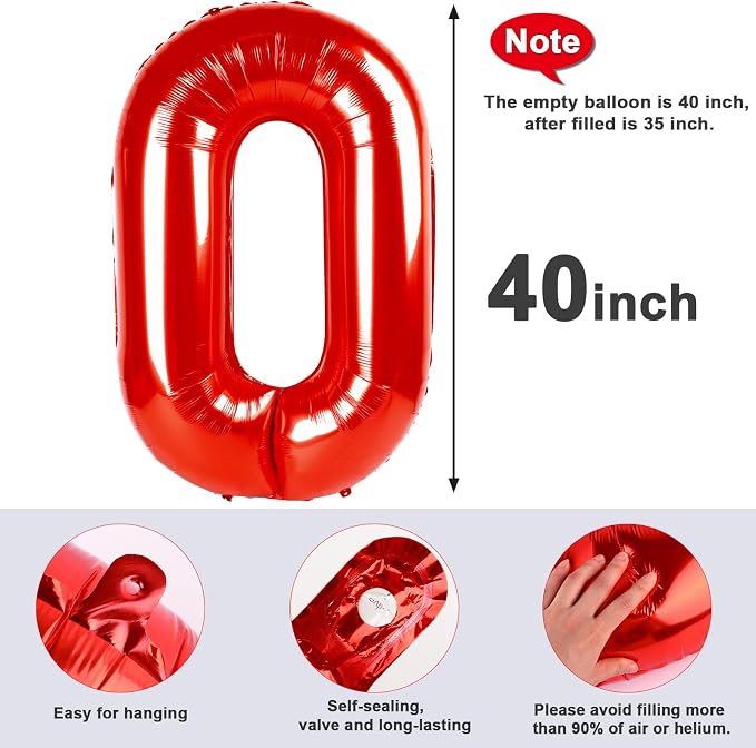 Big Number 0 Balloons Red Birthday Party Decorations - Image 6