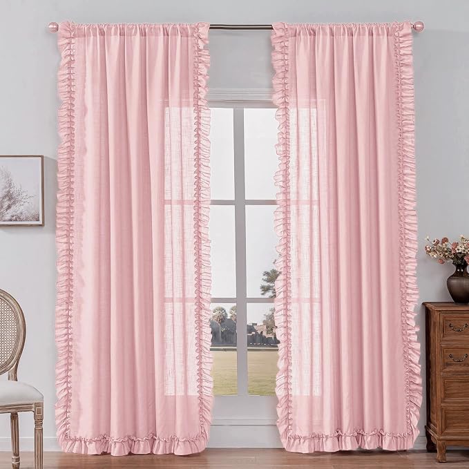TERLYTEX Blush Pink Linen Ruffle Curtains - Image 9