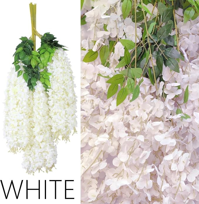 108Pcs Artificial Wisteria Flowers 3.6 Feet/Piece White Dense Artificial Fake - Image 3