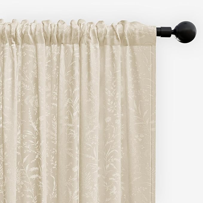 Anmao Taupe Semi Sheer Light Filtering Curtains 54 Inches Long 2 Panels - Image 8
