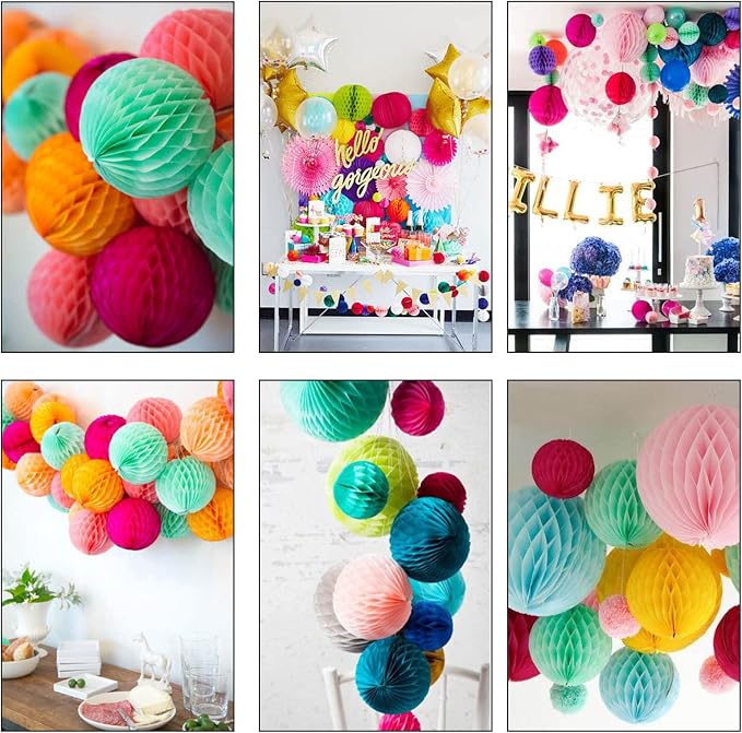 ZOOYOO 12Pcs 6" 10" Honeycomb Balls Decorations Hanging Tissue Paper Pom poms - Image 5