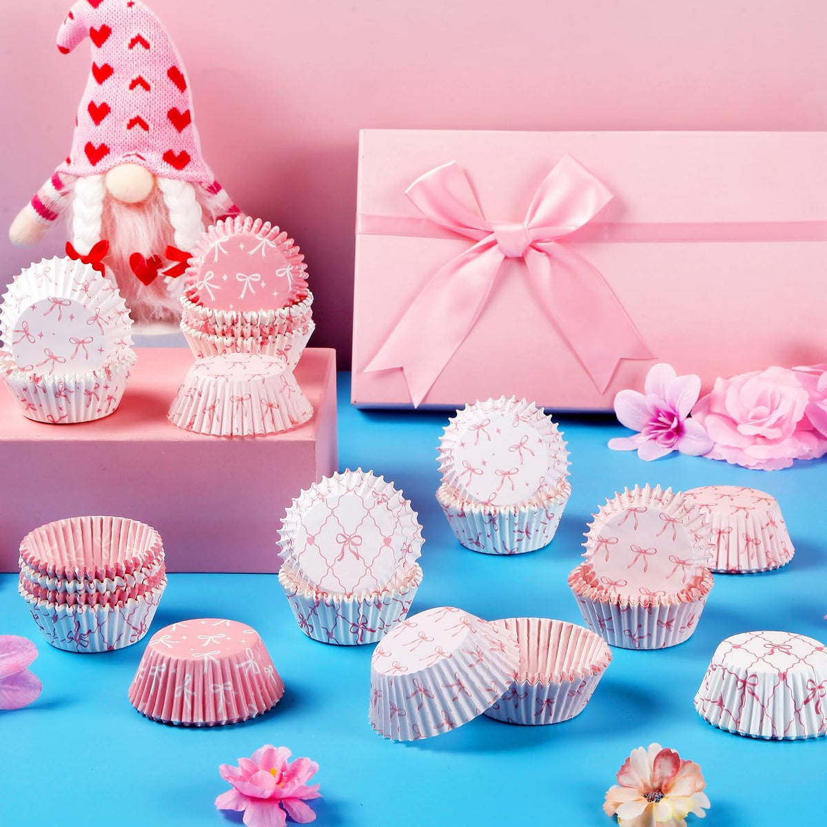 400 Pcs Pink Bow Cupcake Liners Coquette Bow Cupcake Wrappers Baking Cups Baking Standard Liners Holders for Baby Shower Wedding Bachelorette Bridal Showers Birthday Party Decoration