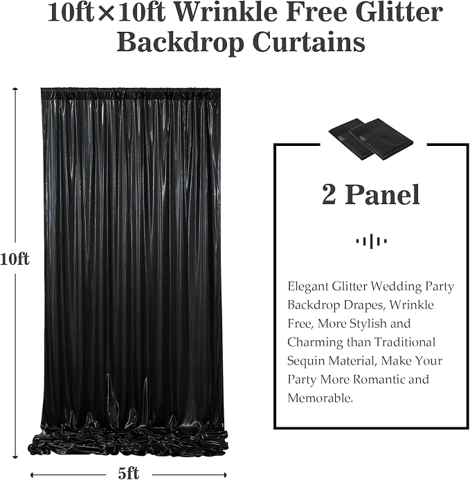 Outpain Thick 10 ft x 10 ft Black Sequin Backdrop Curtain - Image 6