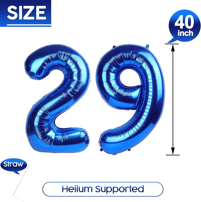 29 Balloon - Metallic Blue Birthday Number Balloons, 40 Inch Decorations | - Image 5
