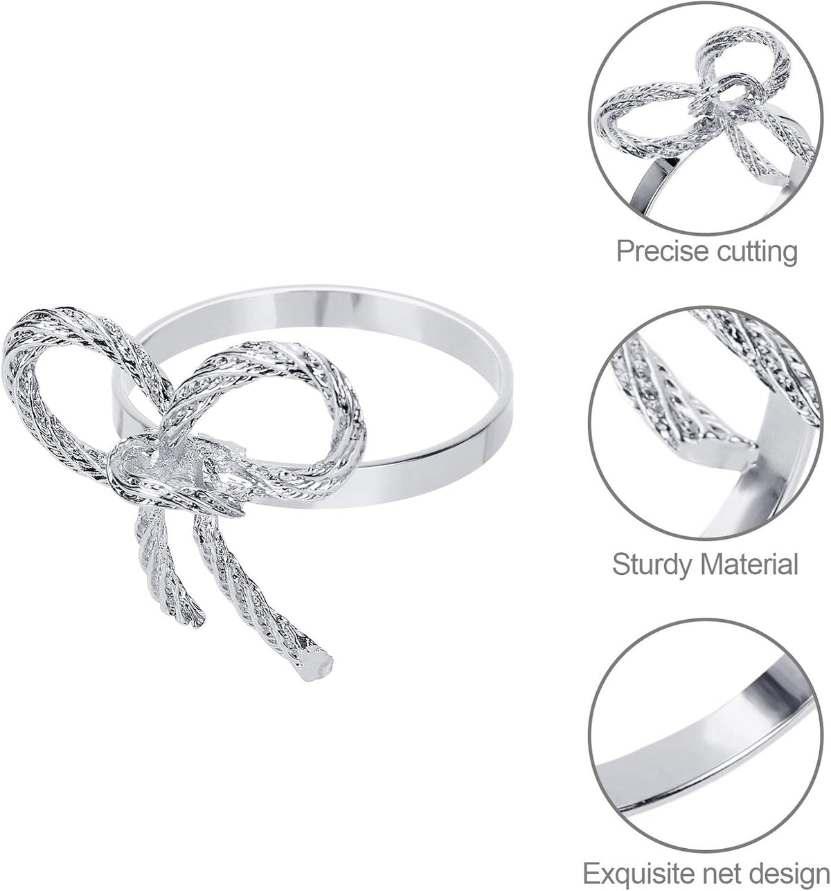 Pack of 6 Napkin Rings Alloy Hollow Out Flower Napkin Holder Dinning Table Napkin Ring for Dinner Parties Wedding Banquet Table Setting Family Gatherings Table Decor（Silver，6）