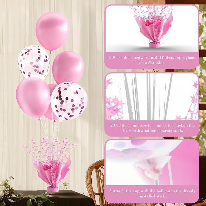 4 Set Pink Table Balloons Foil Spray Centerpiece - Image 6