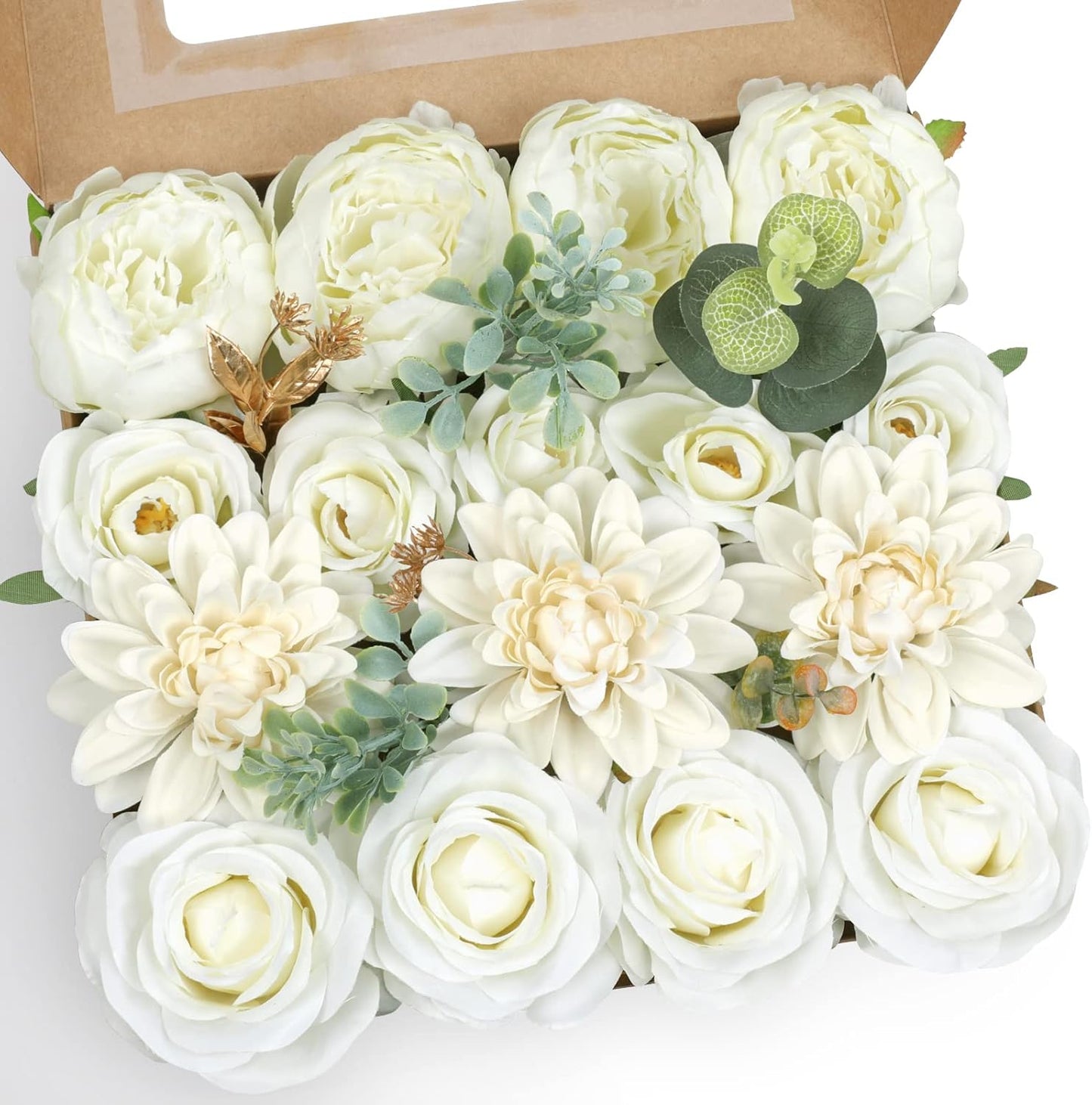 AmyHomie Ivory Artificial Flowers Combo Silk Mix Peony Rose Hydrangea Fake Flowers w/Stem for DIY Wedding Bouquets Centerpieces Arrangements Table Fall Decor Party Bridal Baby Shower Home Decorations