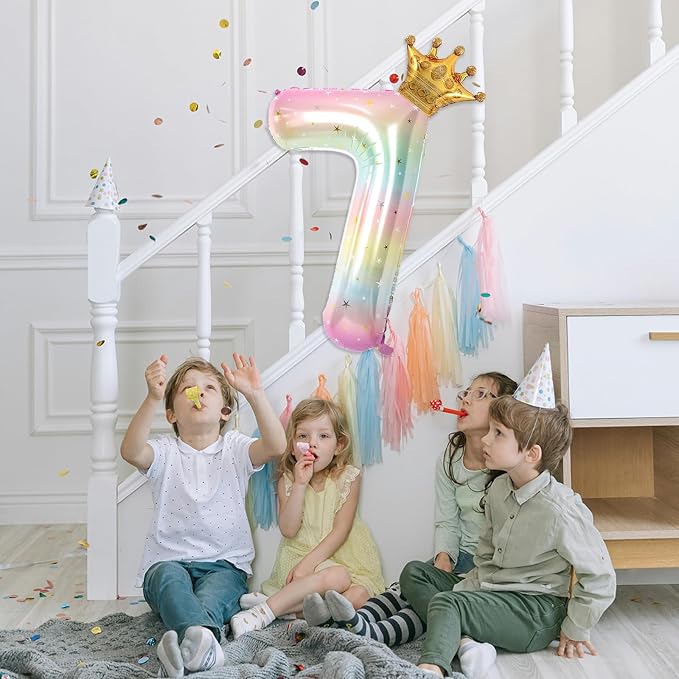 Stars Rainbow Gradient Number 7 Balloon, 40 Inch Giant Number 7 Balloon & Mini - Image 3