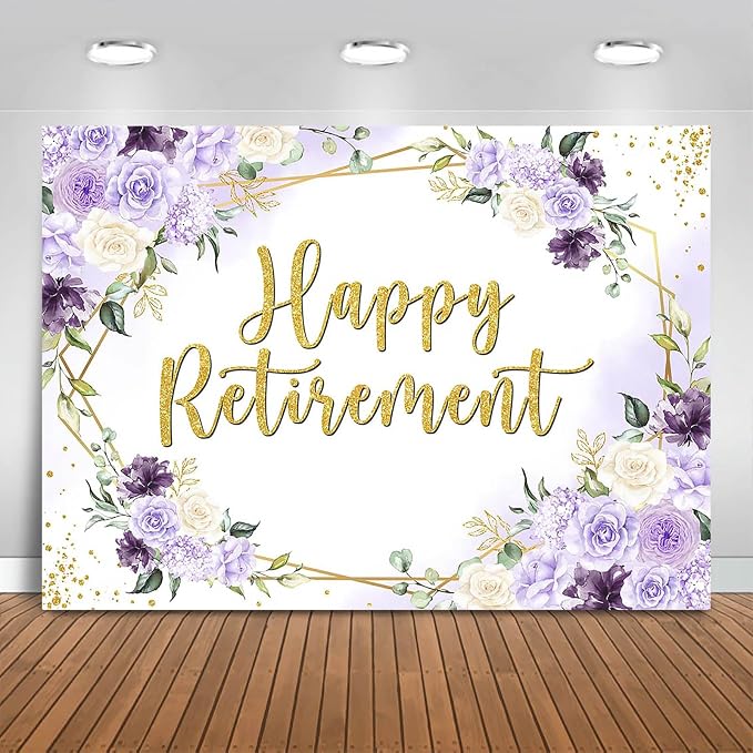 Happy Retirement Backdrop Purple and White Flowers Retirement Party Decorations by Fitumiw