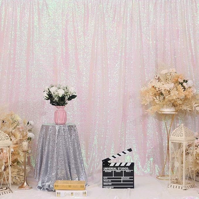 Juya Delight White Iridescent Sequin Backdrop, 6ftx6ft Glitter Photo Backdrop - Image 2