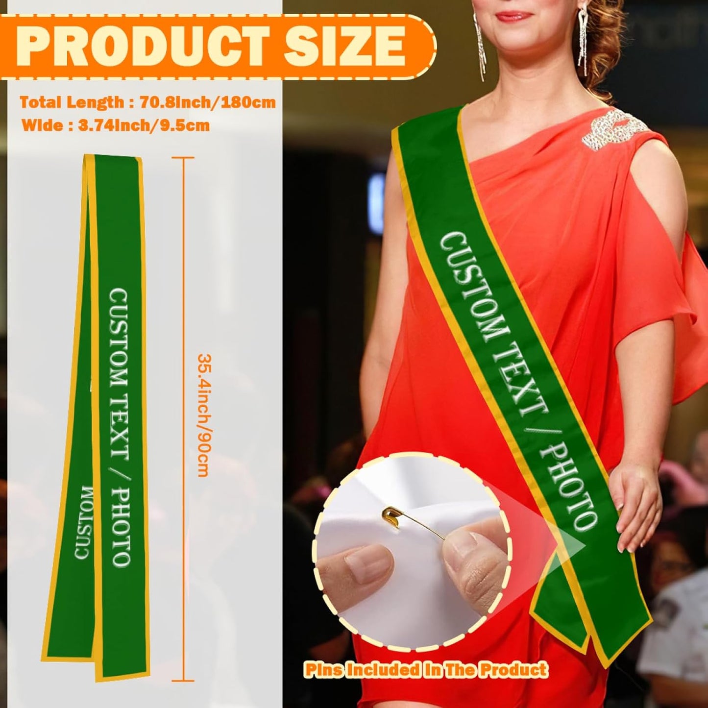 Custom Sash,Personalized Birthday Sash with Text Photo,Customized Bachelorette Sash Quote Sash Bride to Be Sash Color Optional (With decorative edge, Green)