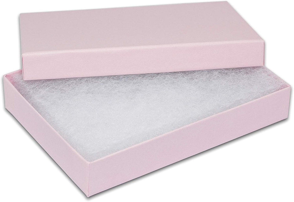 TheDisplayGuys - 25-Pack #53 Kraft Paper Cardboard Gift Boxes/Jewelry Cases w. Cotton Padding & Lid - Pink - (5.4" x 3.9" x 1.0")