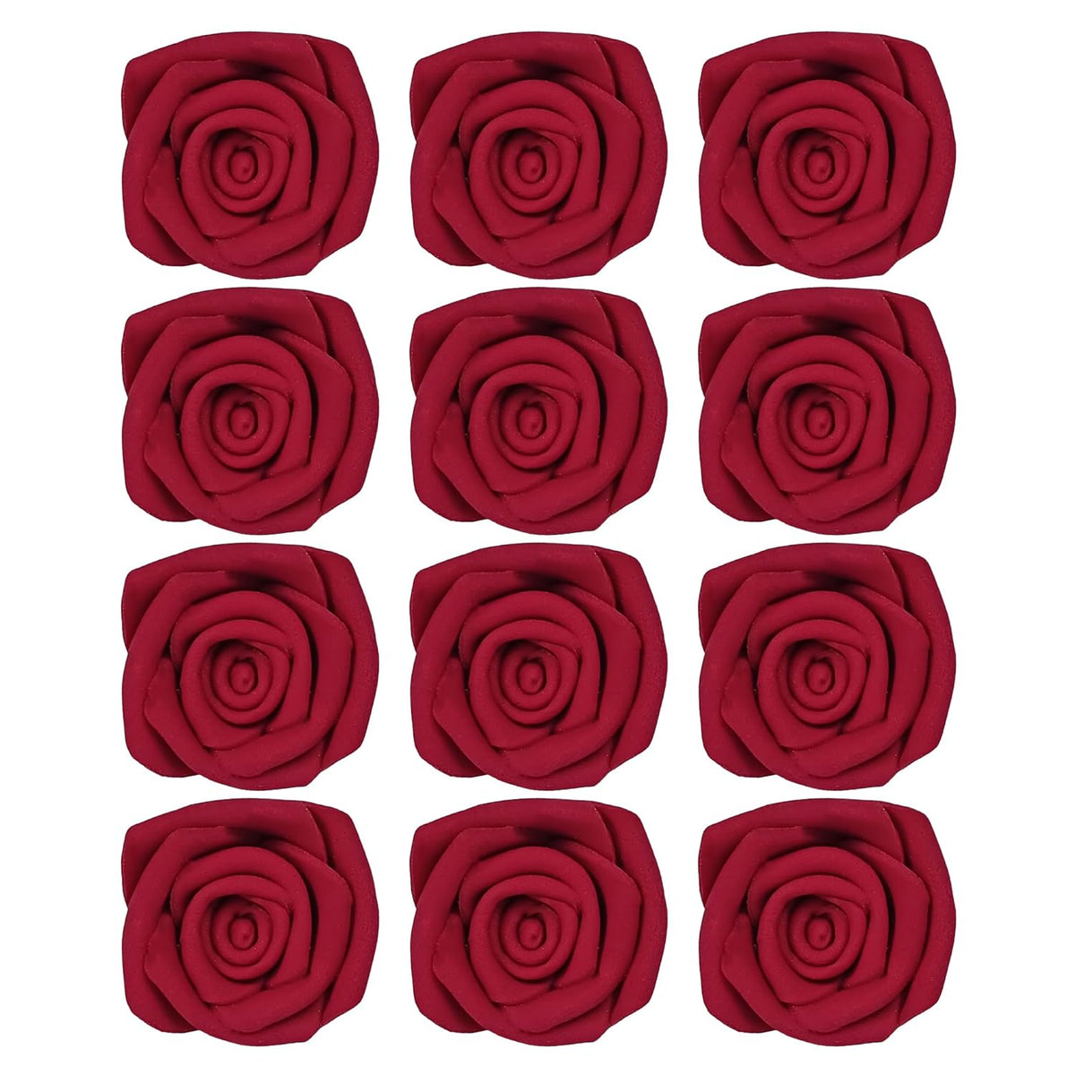 Confect Edible Deep Burgundy Rose Toppers – Edible Roses for Cake & Cupcake Decorations, Perfect for Weddings & Special Occasions- Vegan, Gluten-Free, Dairy-Free, Palm Oil-Free - Pack of 12