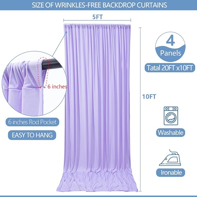 20x10ft Wrinkle Free Lavender Backdrop Curtain - Image 3