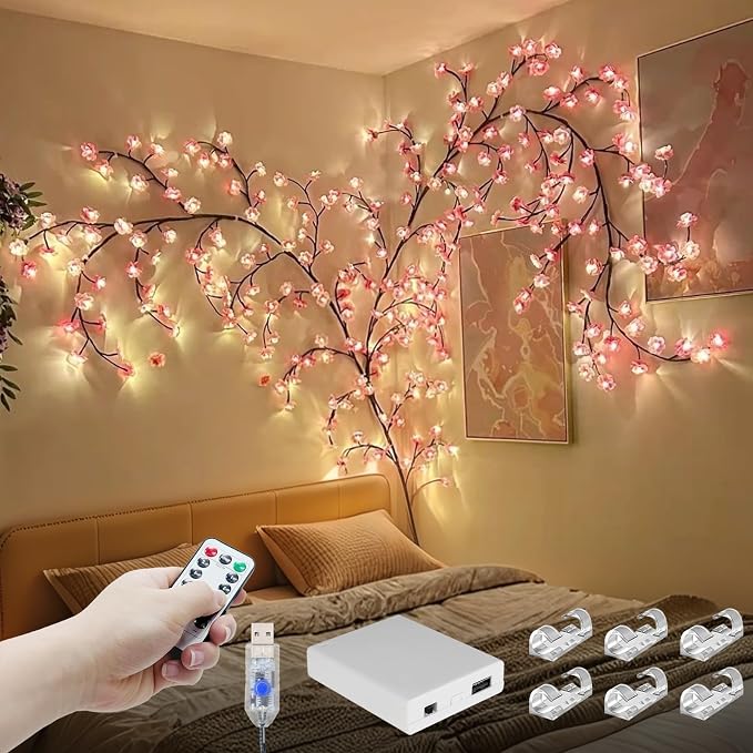 5.25FT 72LED Cherry Enchanted Willow Vine Lights by FNHMSL