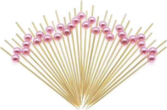 Minisland Pink Pearl Bamboo Cocktail Picks, Decorative Appetizer Toothpicks | by Minisland