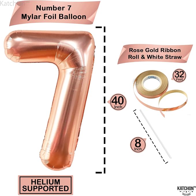 KatchOn Rose Gold Number 7 Balloon 40 Inch | 7th Birthday Balloon - Image 4
