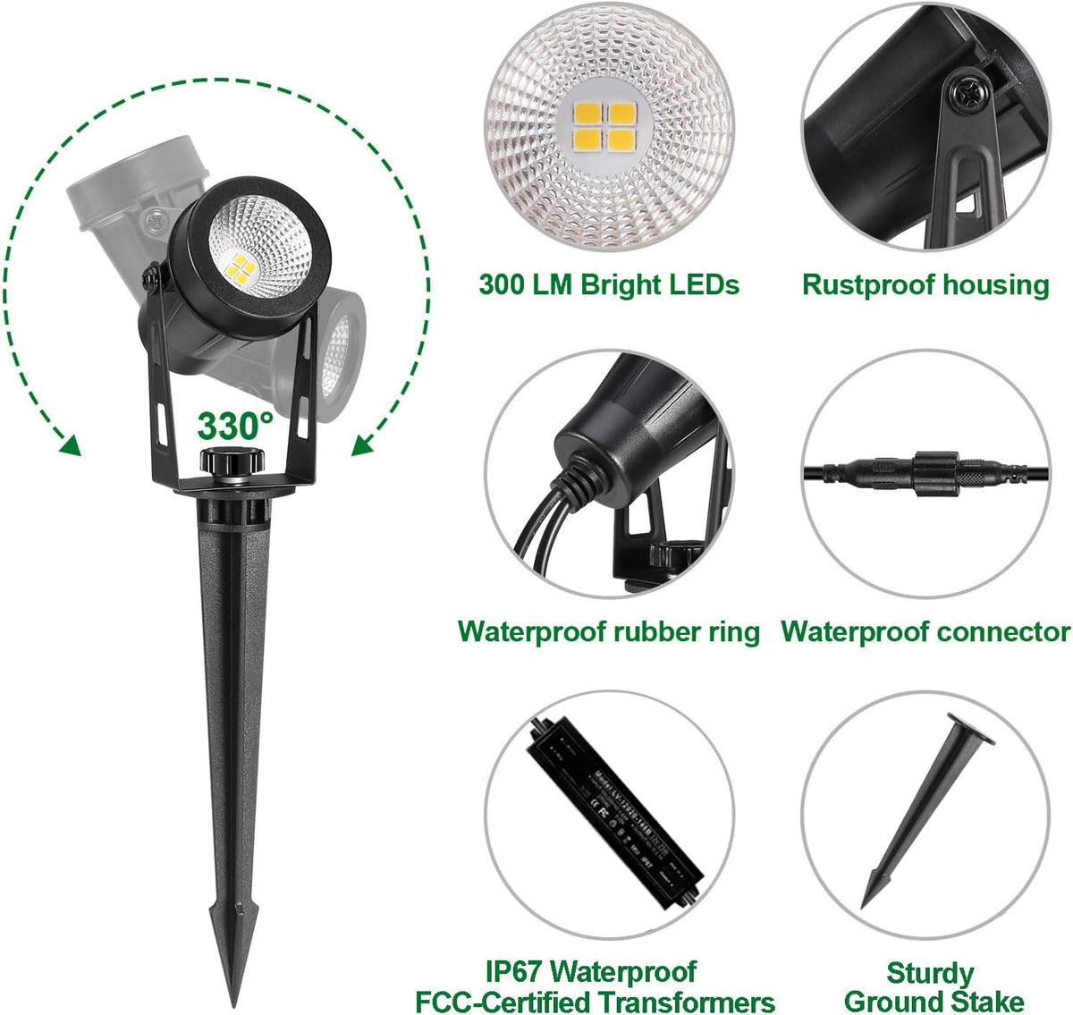 Low Voltage Landscape Lighting, 6 Pack Outdoor Spot Lights with Transformers, 12V Warm White Landscape Spotlights IP65 Waterproof Plug in Outdoor Uplights for Yard House Pathway Tree Pools