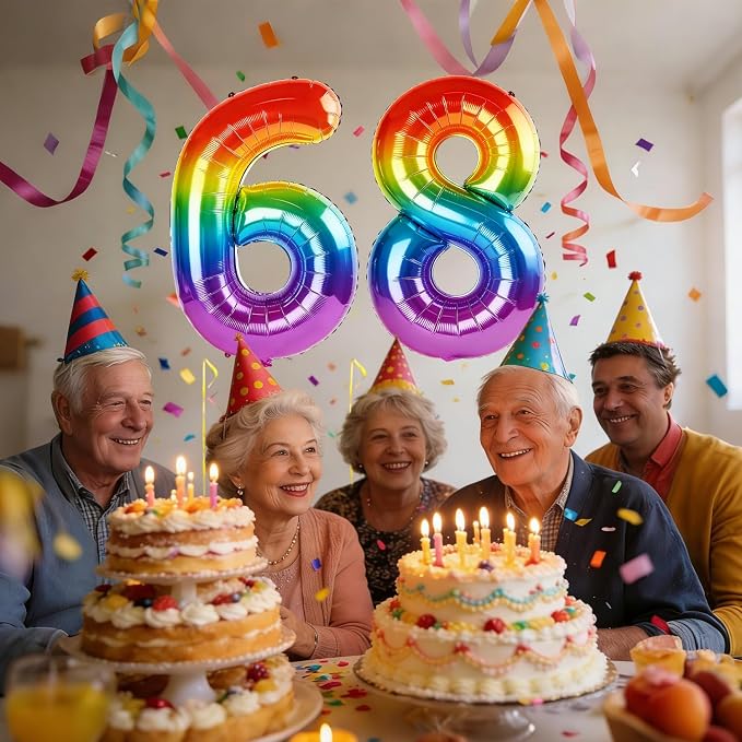 40 Inch Number 68 Balloons for 68th Birthday Party Decorations, 0-100 Rainbow - Image 2
