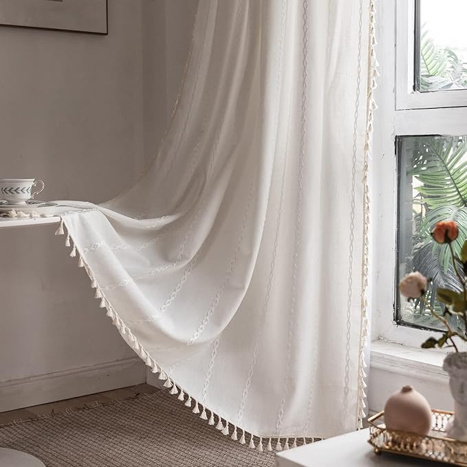 RoomTalks White Boho Farmhouse Curtains by RoomTalks