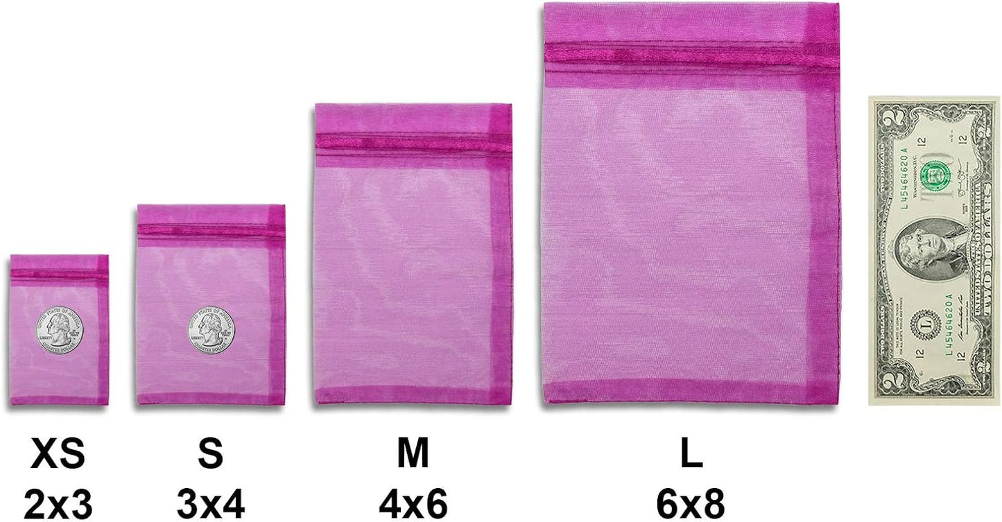 TheDisplayGuys 48-Pack 4x6 Hot Pink Sheer Organza Gift Bags with Drawstring, Jewelry Candy Treat Wedding Party Favors Mesh Pouch