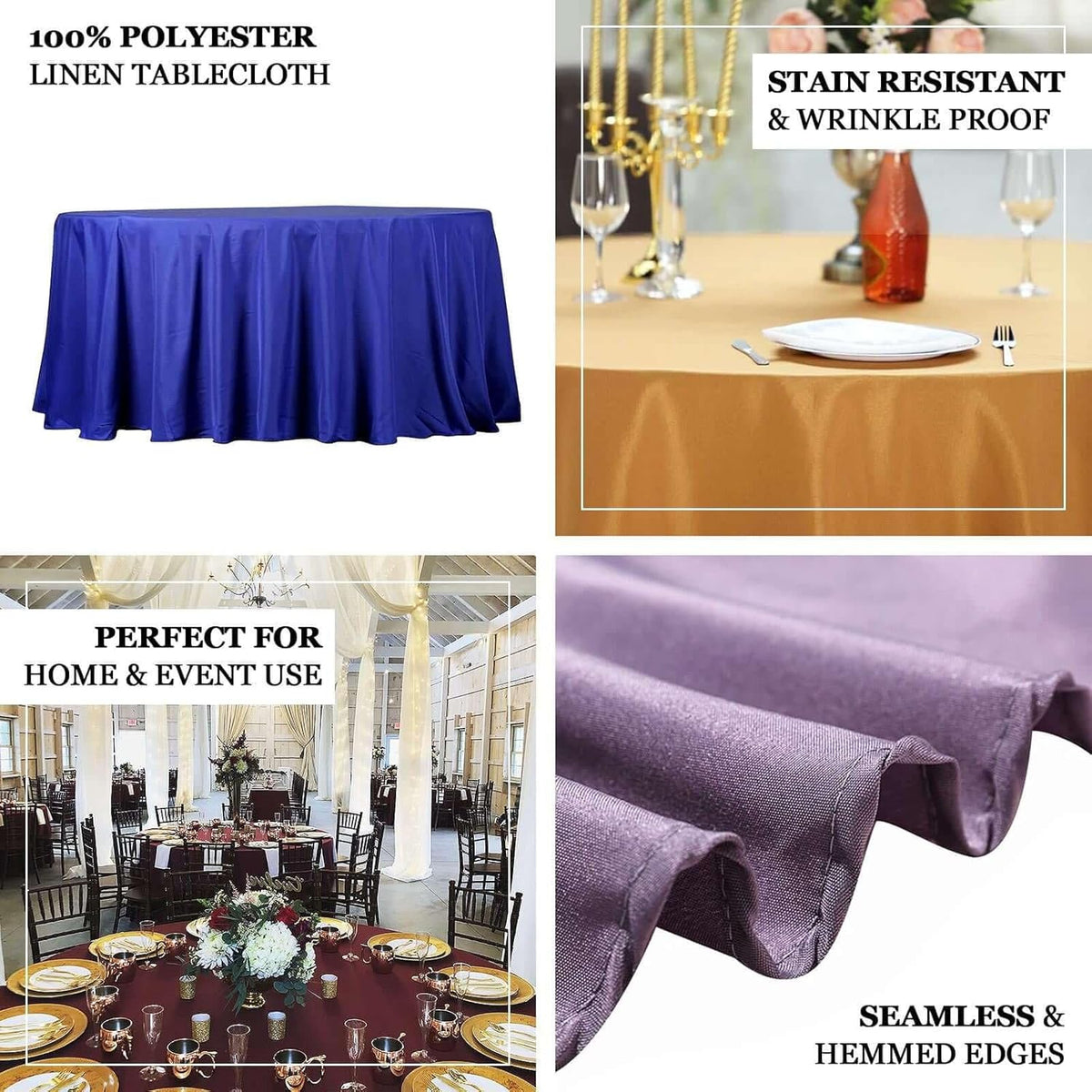 Efavormart Round Tablecloth, 132 Inch Stain & Wrinkle Resistant Washable Table Cloth, Decorative Polyester Fabric Table Cover for Banquet, Wedding, Dining- Red